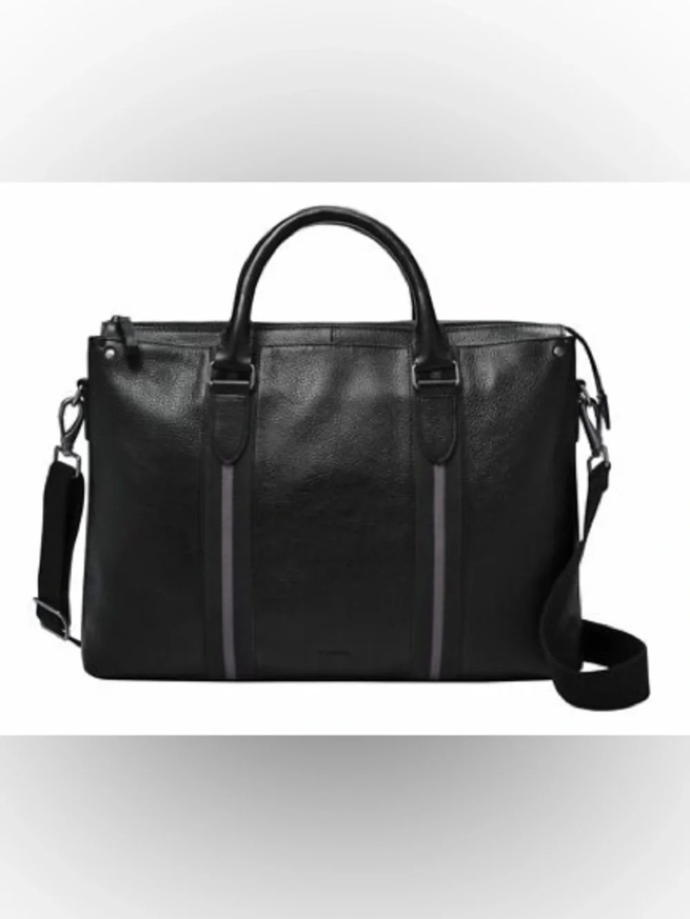 Fossil Houston Black Pebbled Leather Briefcase Laptop Work Bag Messenger